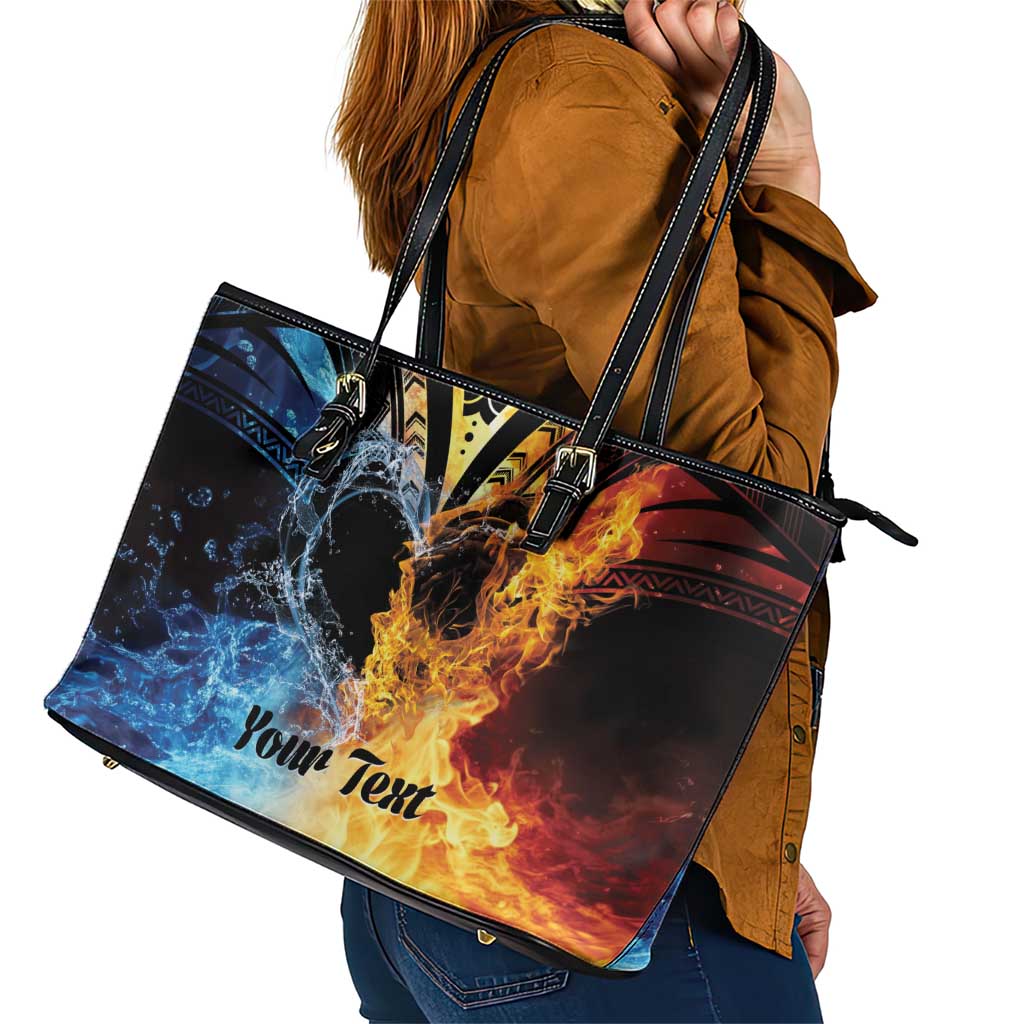 Personalised Polynesian Heart In Fire And Water Leather Tote Bag Romantic Elements