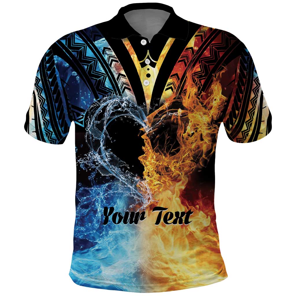 Personalised Polynesian Heart In Fire And Water Polo Shirt Romantic Elements