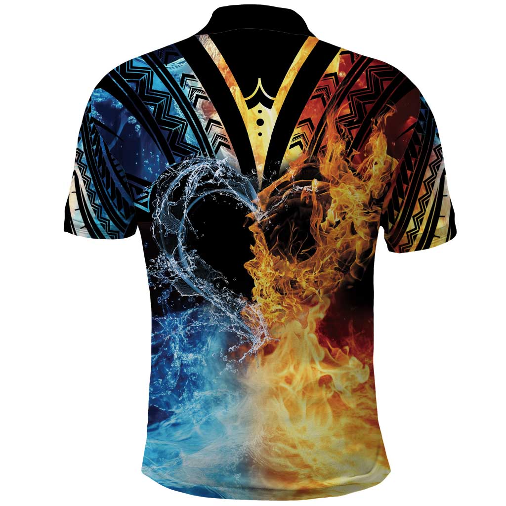 Personalised Polynesian Heart In Fire And Water Polo Shirt Romantic Elements