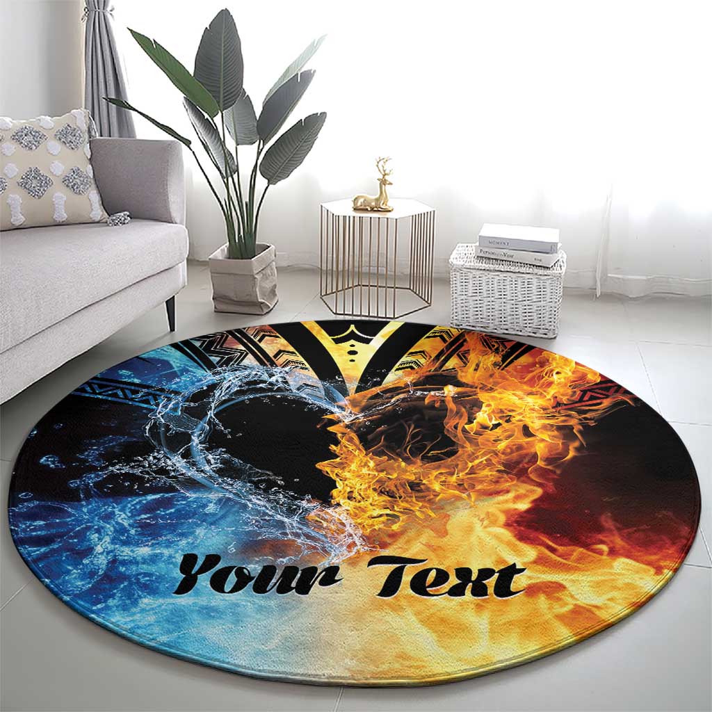 Personalised Polynesian Heart In Fire And Water Round Carpet Romantic Elements LT01 - Polynesian Pride