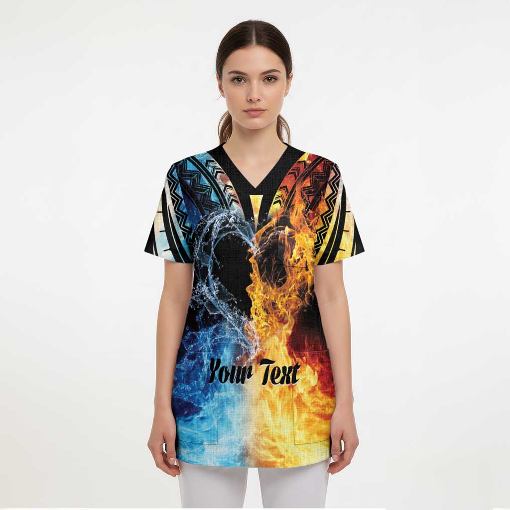 Personalised Polynesian Heart In Fire And Water Scrub Top Romantic Elements - Polynesian Pride