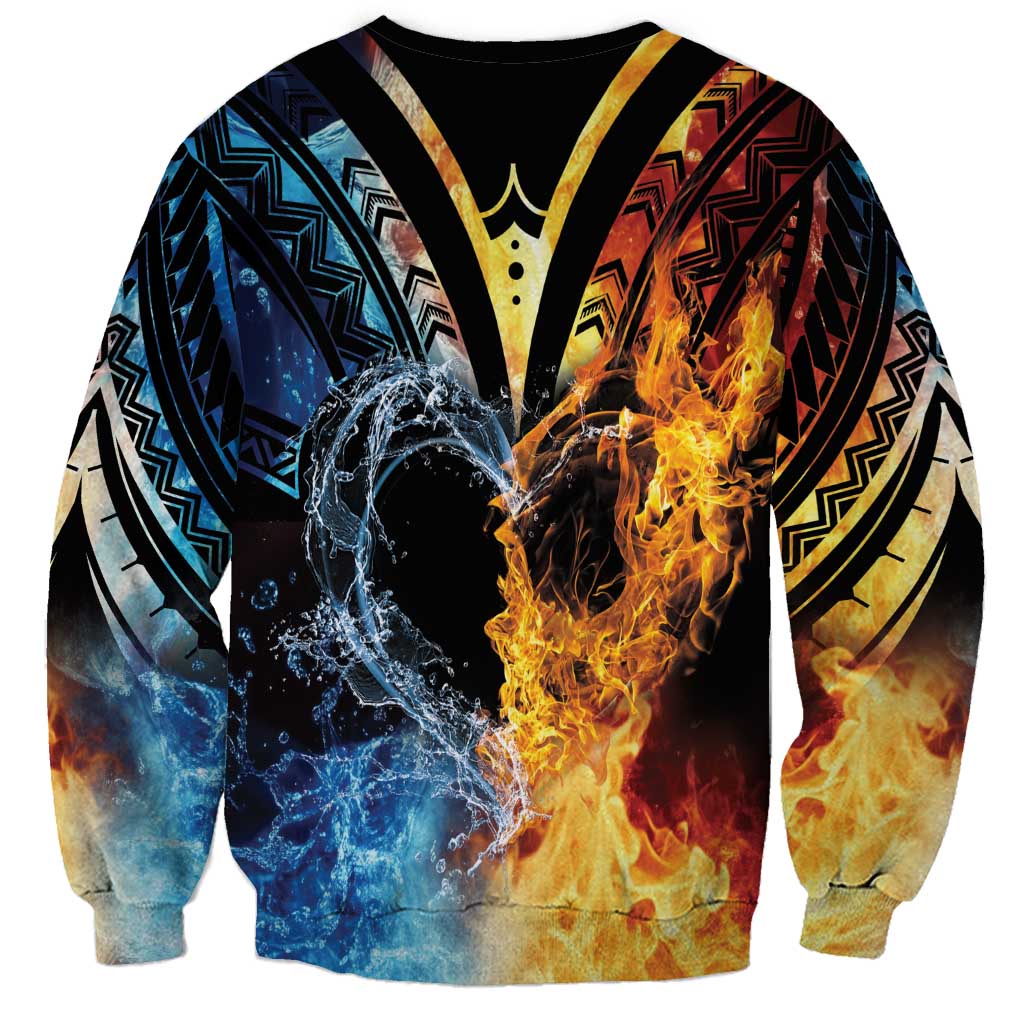 Personalised Polynesian Heart In Fire And Water Sweatshirt Romantic Elements