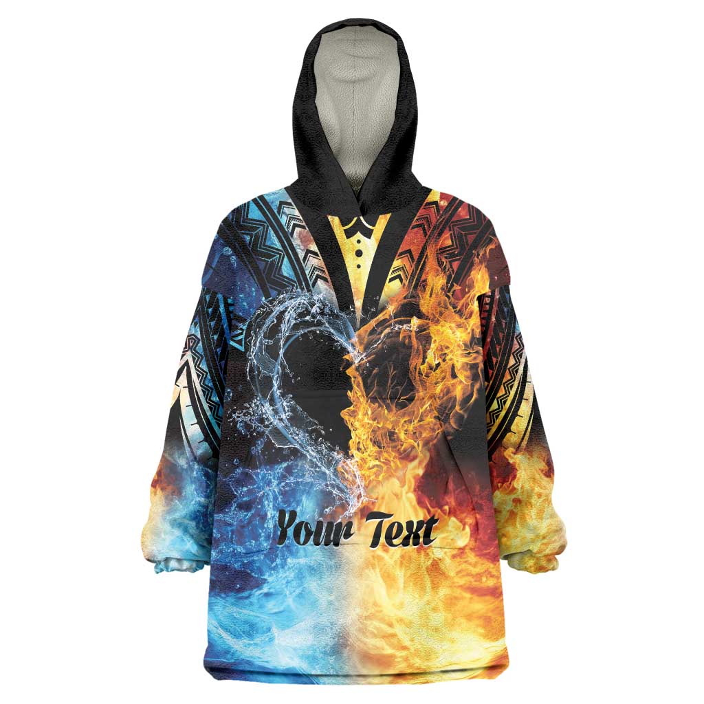 Personalised Polynesian Heart In Fire And Water Wearable Blanket Hoodie Romantic Elements