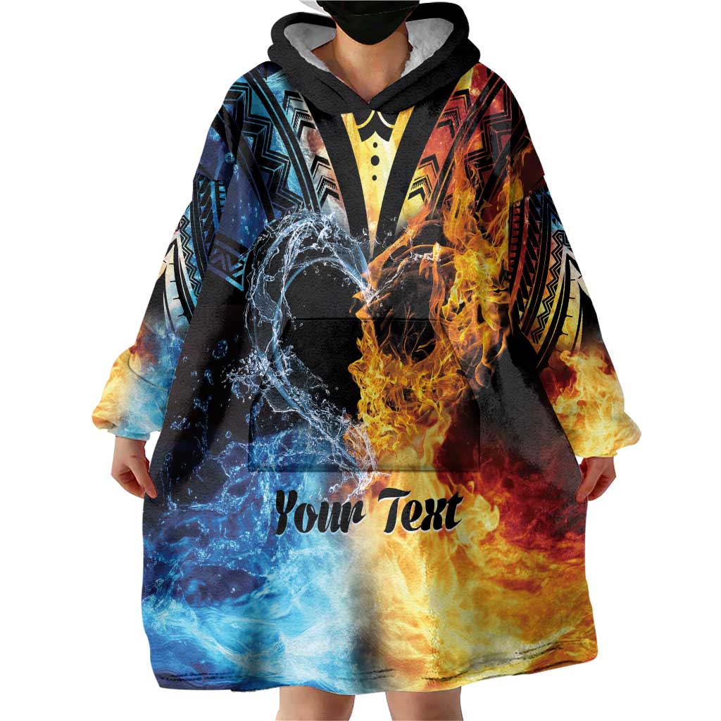 Personalised Polynesian Heart In Fire And Water Wearable Blanket Hoodie Romantic Elements