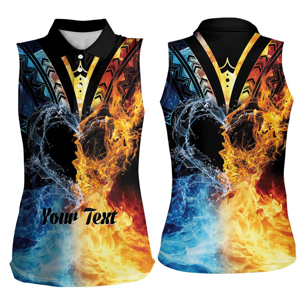 Personalised Polynesian Heart In Fire And Water Women Sleeveless Polo Shirt Romantic Elements