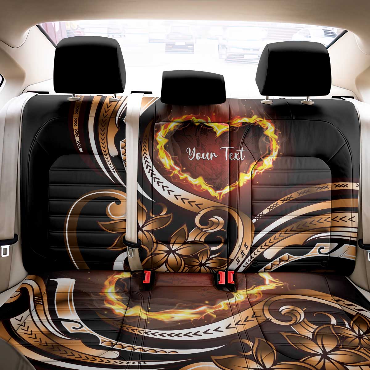 Personalised Polynesian Fiery Heart Back Car Seat Cover Passionate Love