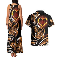 Personalised Polynesian Fiery Heart Couples Matching Tank Maxi Dress and Hawaiian Shirt Passionate Love