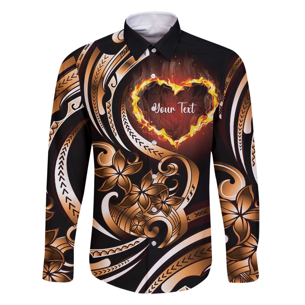 Personalised Polynesian Fiery Heart Family Matching Long Sleeve Bodycon Dress and Hawaiian Shirt Passionate Love