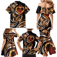 Personalised Polynesian Fiery Heart Family Matching Mermaid Dress and Hawaiian Shirt Passionate Love