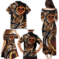 Personalised Polynesian Fiery Heart Family Matching Puletasi and Hawaiian Shirt Passionate Love