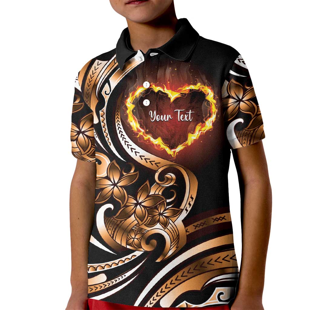 Personalised Polynesian Fiery Heart Kid Polo Shirt Passionate Love LT01 Kid Black - Polynesian Pride