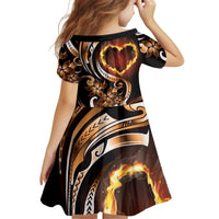Personalised Polynesian Fiery Heart Kid Short Sleeve Dress Passionate Love