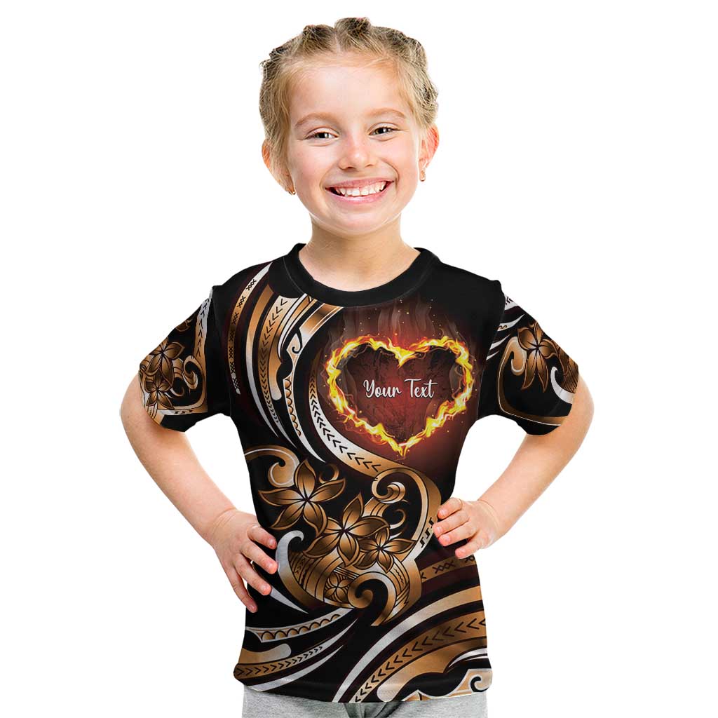 Personalised Polynesian Fiery Heart Kid T Shirt Passionate Love LT01 Black - Polynesian Pride