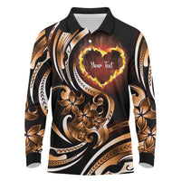 Personalised Polynesian Fiery Heart Long Sleeve Polo Shirt Passionate Love
