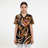 Personalised Polynesian Fiery Heart Scrub Top Passionate Love - Polynesian Pride