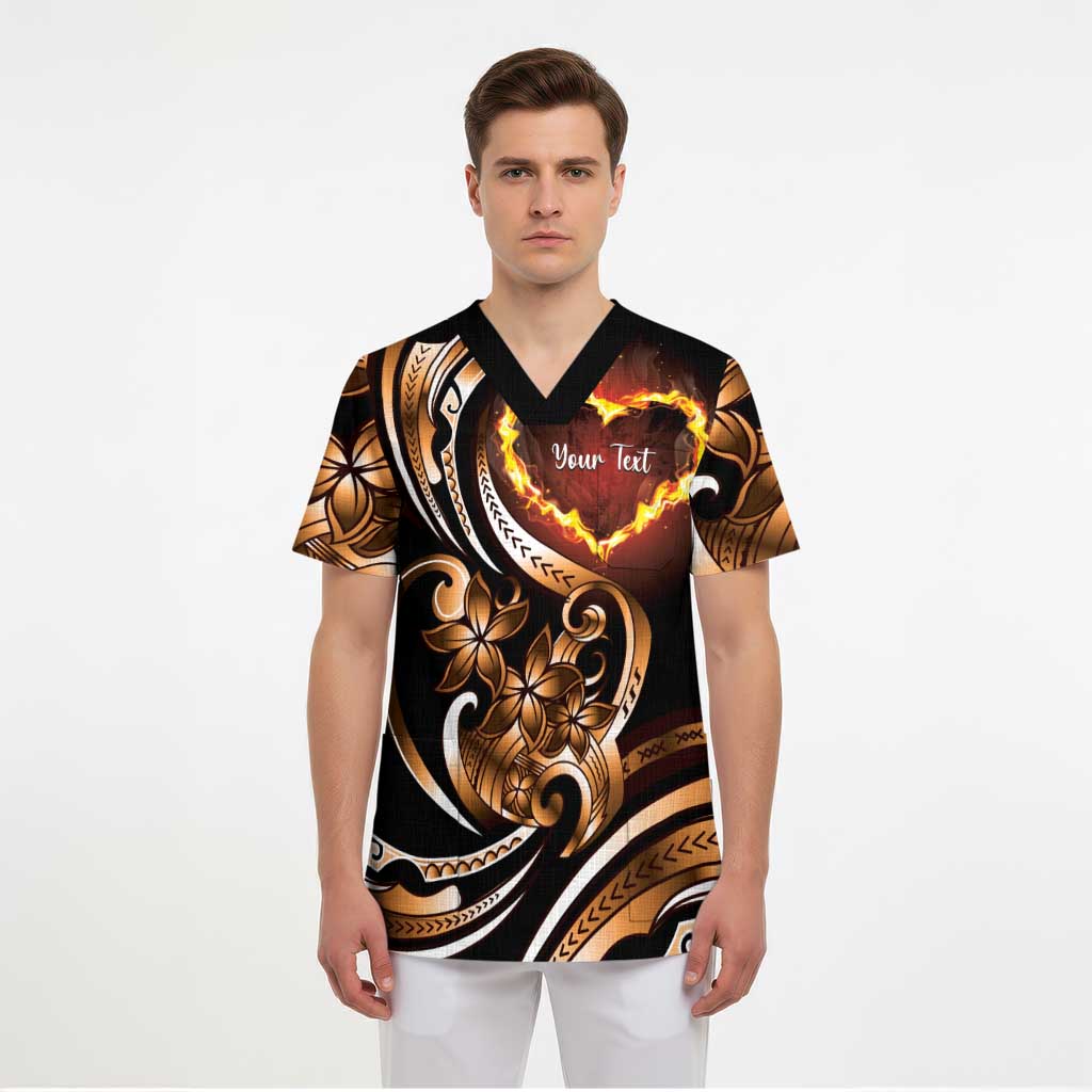 Personalised Polynesian Fiery Heart Scrub Top Passionate Love - Polynesian Pride