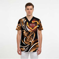 Personalised Polynesian Fiery Heart Scrub Top Passionate Love - Polynesian Pride