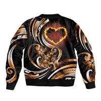 Personalised Polynesian Fiery Heart Sleeve Zip Bomber Jacket Passionate Love
