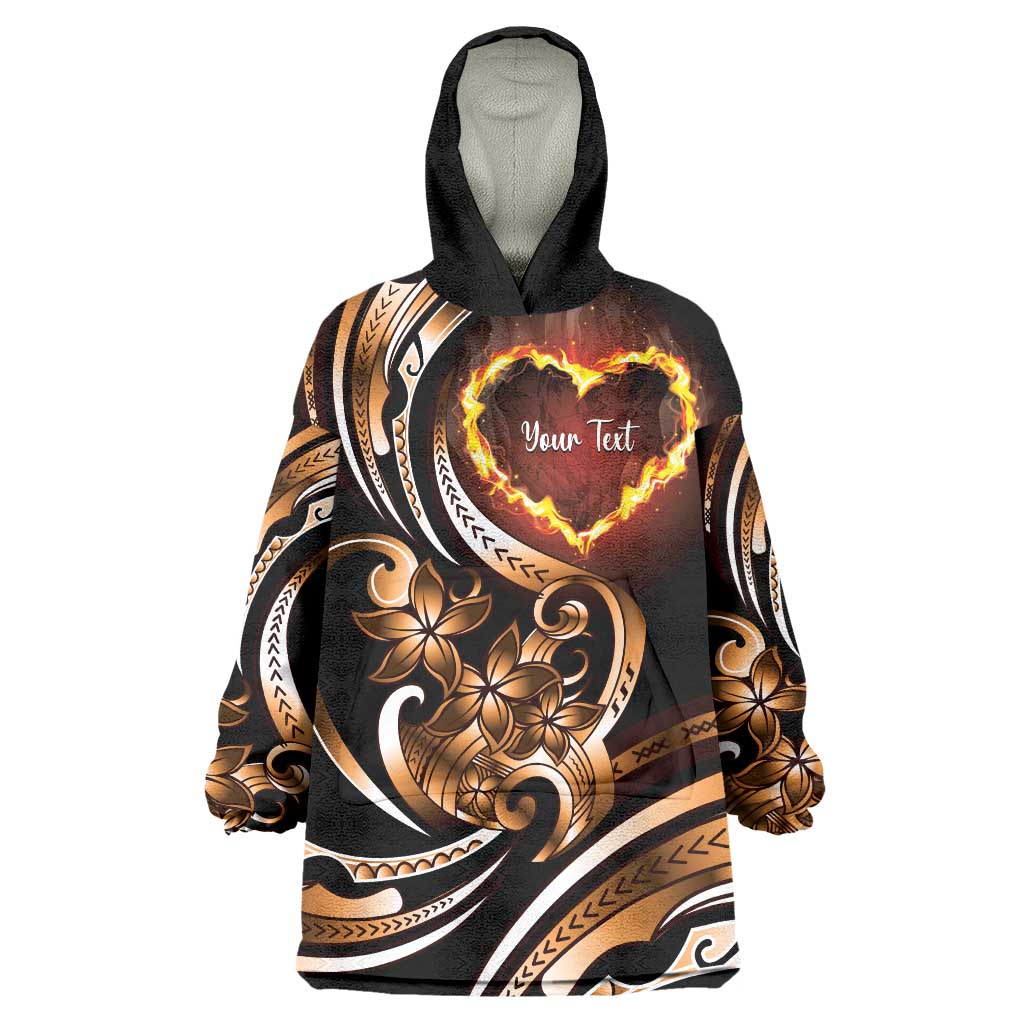 Personalised Polynesian Fiery Heart Wearable Blanket Hoodie Passionate Love