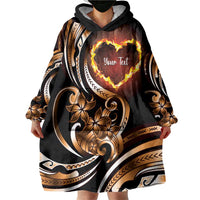 Personalised Polynesian Fiery Heart Wearable Blanket Hoodie Passionate Love