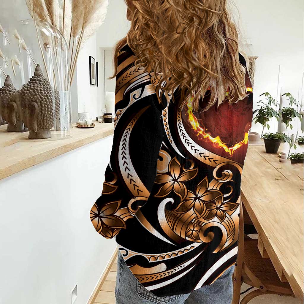 Personalised Polynesian Fiery Heart Women Casual Shirt Passionate Love