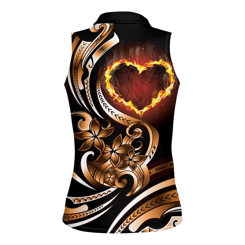 Personalised Polynesian Fiery Heart Women Sleeveless Polo Shirt Passionate Love