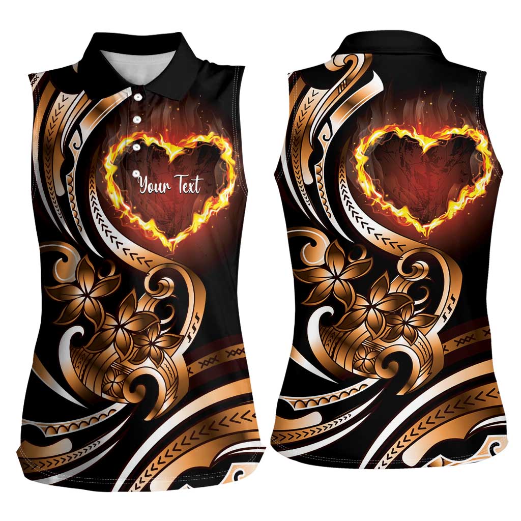 Personalised Polynesian Fiery Heart Women Sleeveless Polo Shirt Passionate Love