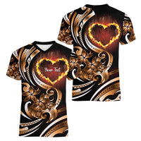 Personalised Polynesian Fiery Heart Women V-Neck T-Shirt Passionate Love
