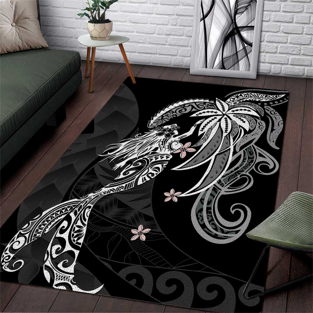 Polynesian Mermaid Plumeria Tribal Tattoo Area Rug