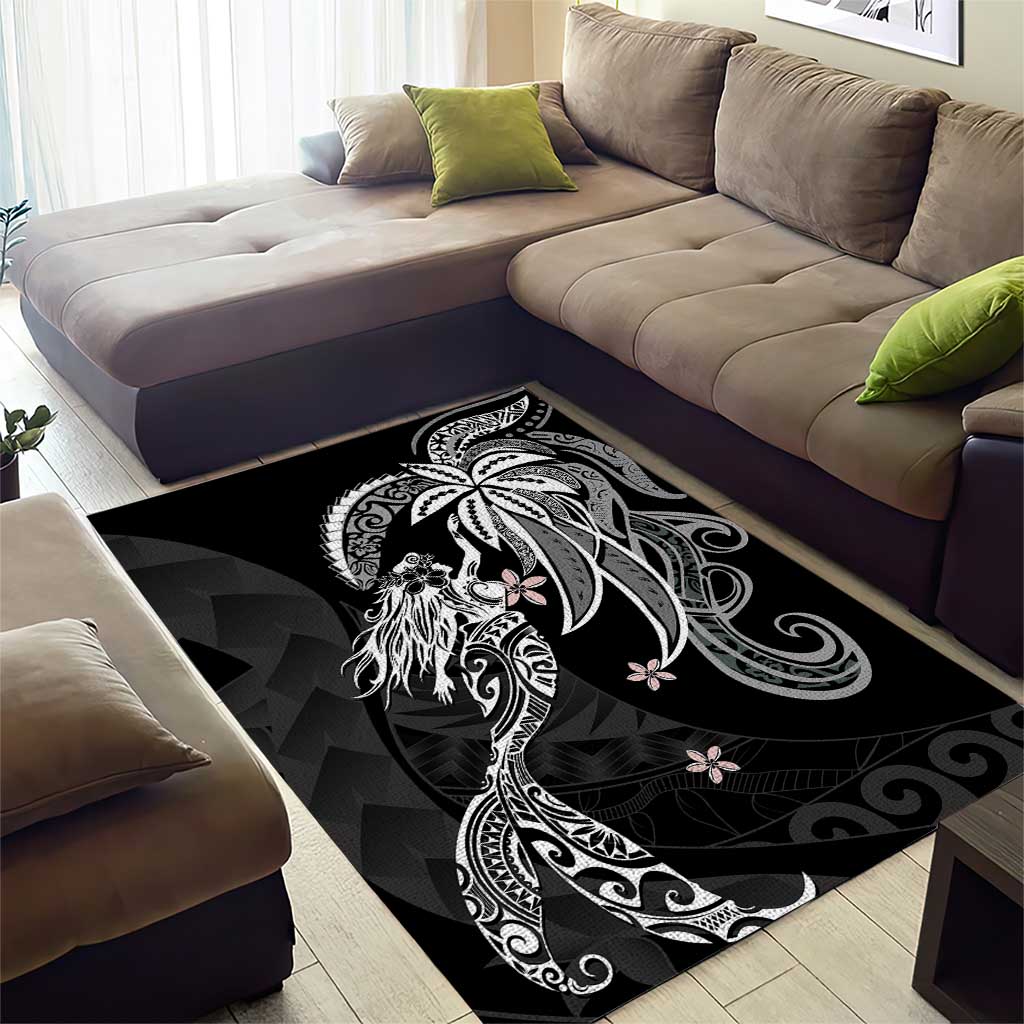 Polynesian Mermaid Plumeria Tribal Tattoo Area Rug
