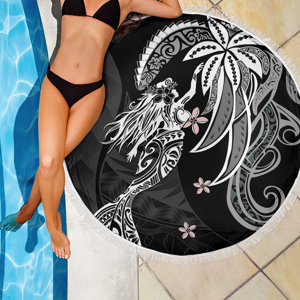 Polynesian Mermaid Plumeria Tribal Tattoo Beach Blanket