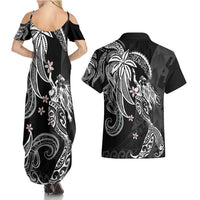 Polynesian Mermaid Plumeria Tribal Tattoo Couples Matching Summer Maxi Dress and Hawaiian Shirt