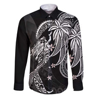 Polynesian Mermaid Plumeria Tribal Tattoo Family Matching Long Sleeve Bodycon Dress and Hawaiian Shirt LT01 Dad's Shirt - Long Sleeve Black - Polynesian Pride