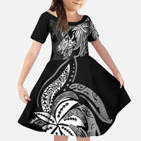 Polynesian Mermaid Plumeria Tribal Tattoo Family Matching Mermaid Dress and Hawaiian Shirt LT01 Daughter's Dress Black - Polynesian Pride