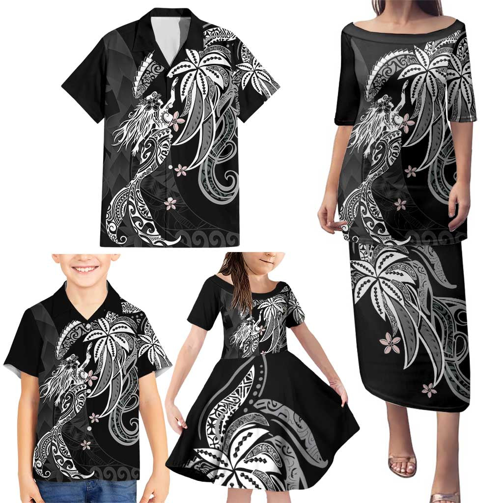 Polynesian Mermaid Plumeria Tribal Tattoo Family Matching Puletasi and Hawaiian Shirt