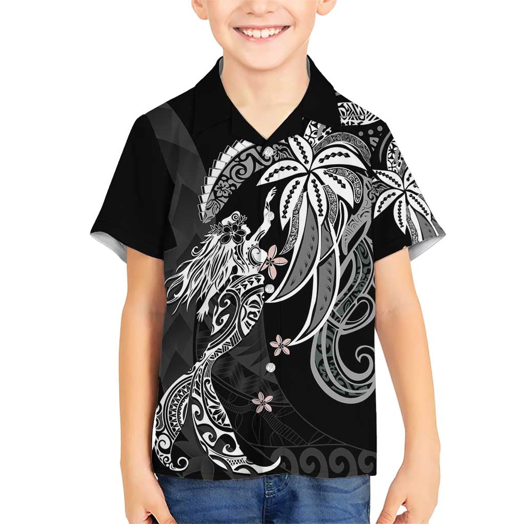 Polynesian Mermaid Plumeria Tribal Tattoo Family Matching Short Sleeve Bodycon Dress and Hawaiian Shirt LT01 Son's Shirt Black - Polynesian Pride