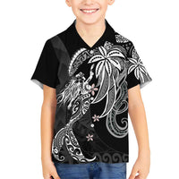 Polynesian Mermaid Plumeria Tribal Tattoo Family Matching Short Sleeve Bodycon Dress and Hawaiian Shirt LT01 Son's Shirt Black - Polynesian Pride