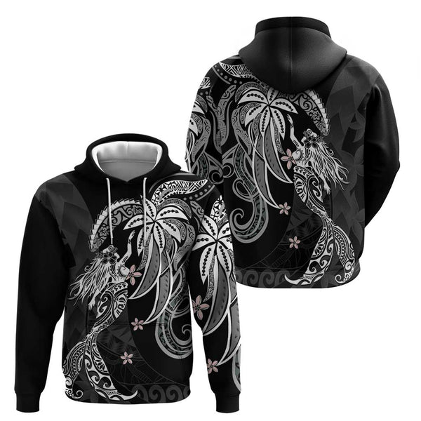 Guam Polynesian Zip up Hoodie Black Plumeria