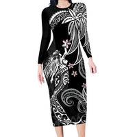 Polynesian Mermaid Plumeria Tribal Tattoo Long Sleeve Bodycon Dress