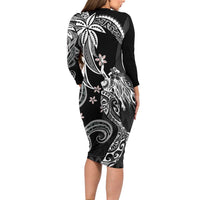 Polynesian Mermaid Plumeria Tribal Tattoo Long Sleeve Bodycon Dress