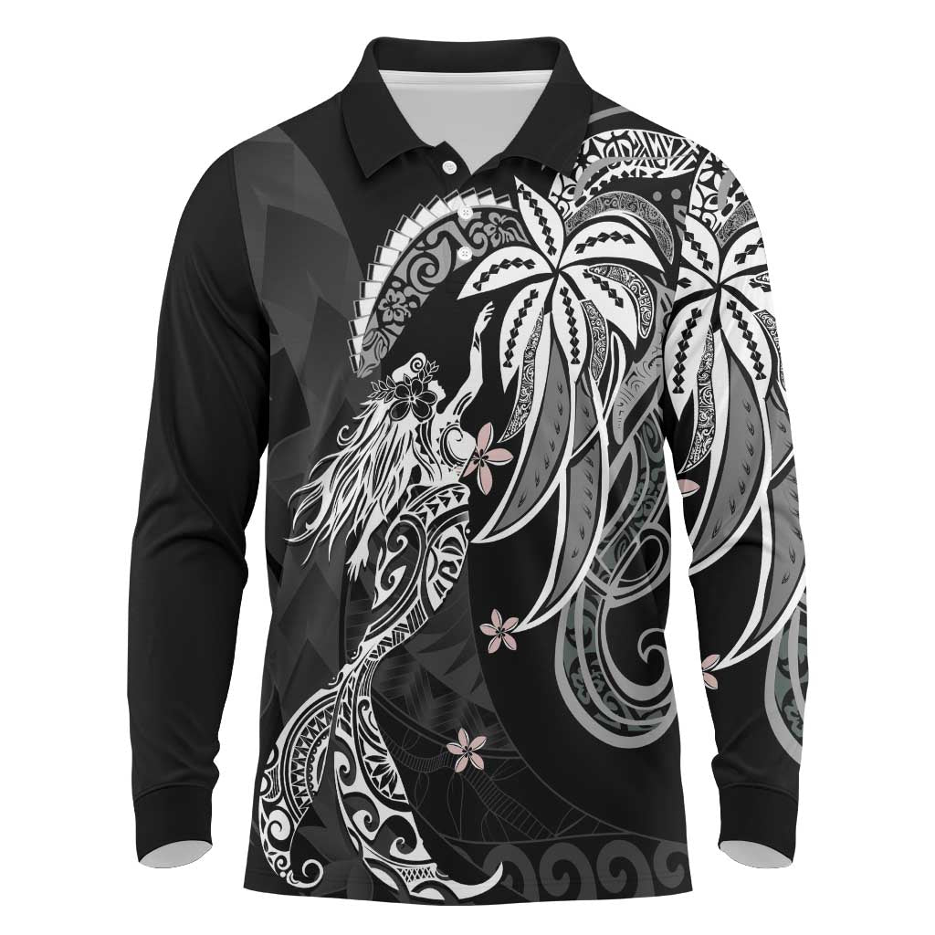 Polynesian Mermaid Plumeria Tribal Tattoo Long Sleeve Polo Shirt