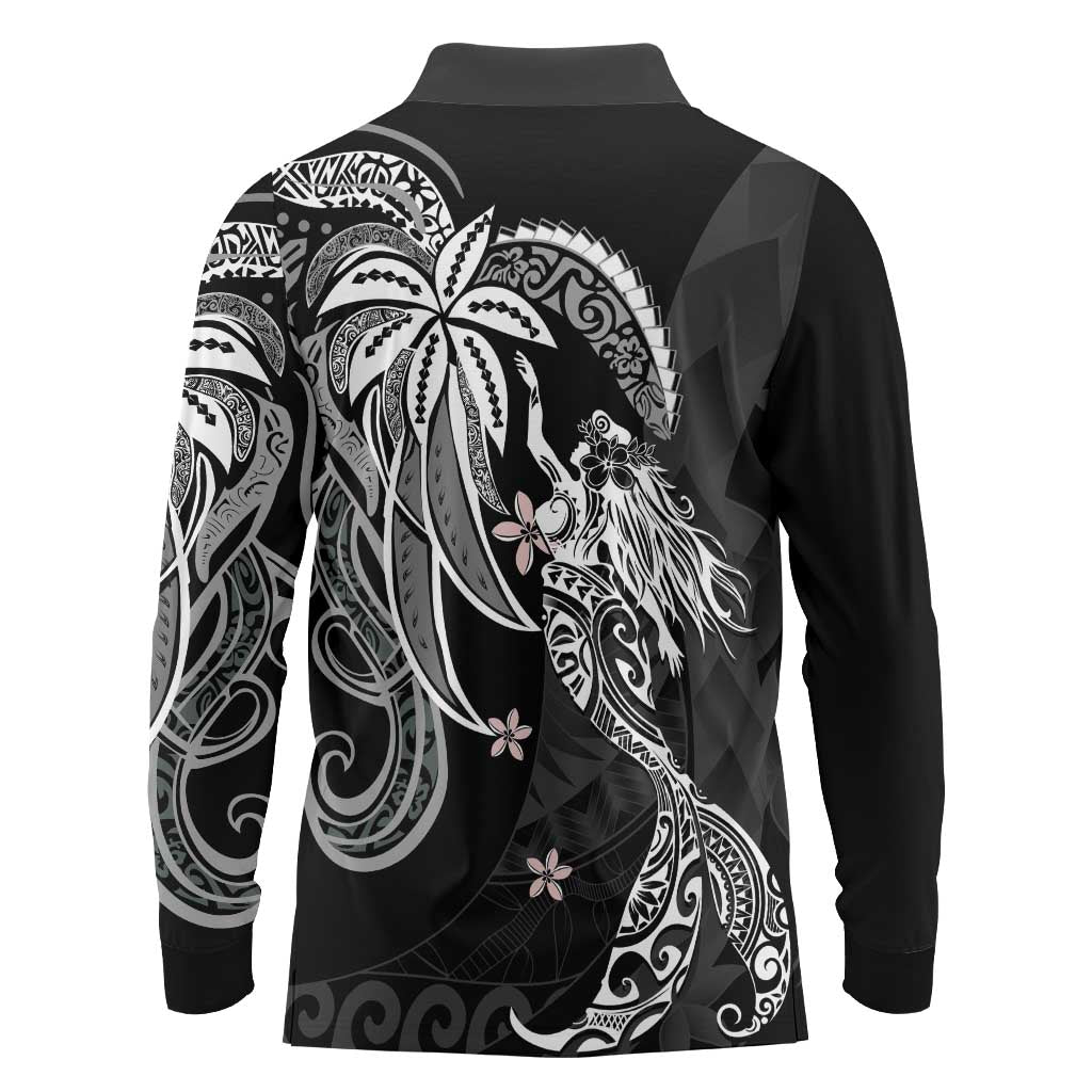 Polynesian Mermaid Plumeria Tribal Tattoo Long Sleeve Polo Shirt