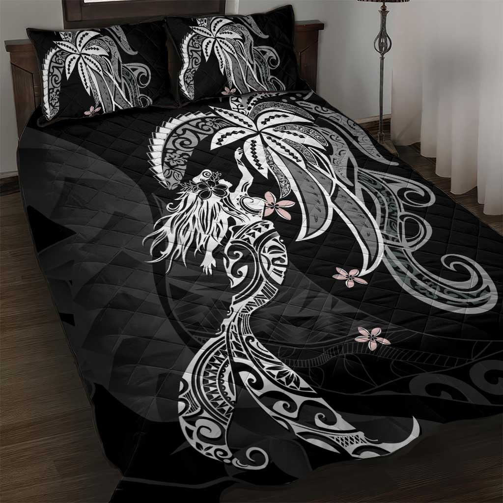 Polynesian Mermaid Plumeria Tribal Tattoo Quilt Bed Set