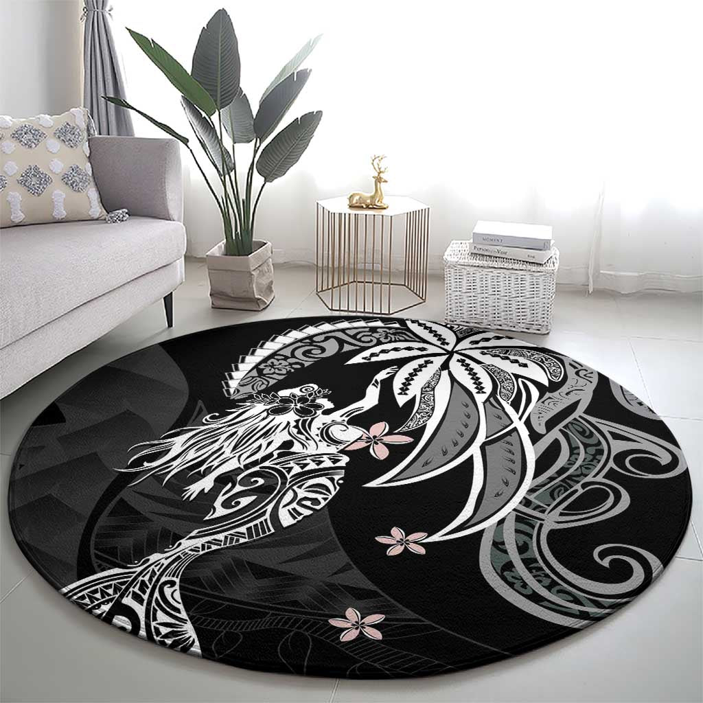 Polynesian Mermaid Plumeria Tribal Tattoo Round Carpet LT01 - Polynesian Pride