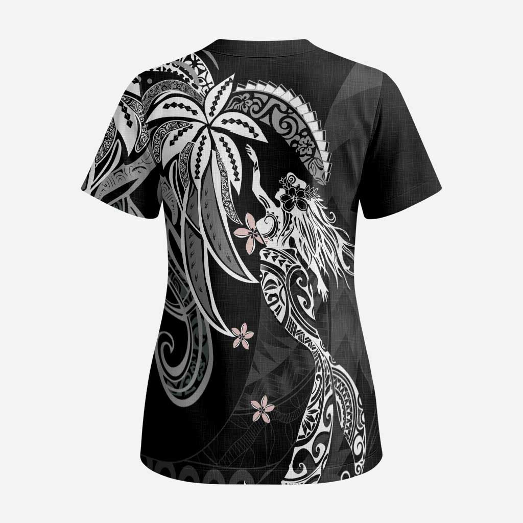 Polynesian Mermaid Plumeria Tribal Tattoo Scrub Top - Polynesian Pride