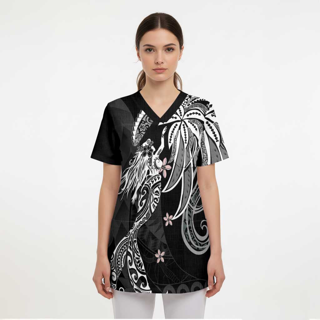 Polynesian Mermaid Plumeria Tribal Tattoo Scrub Top - Polynesian Pride
