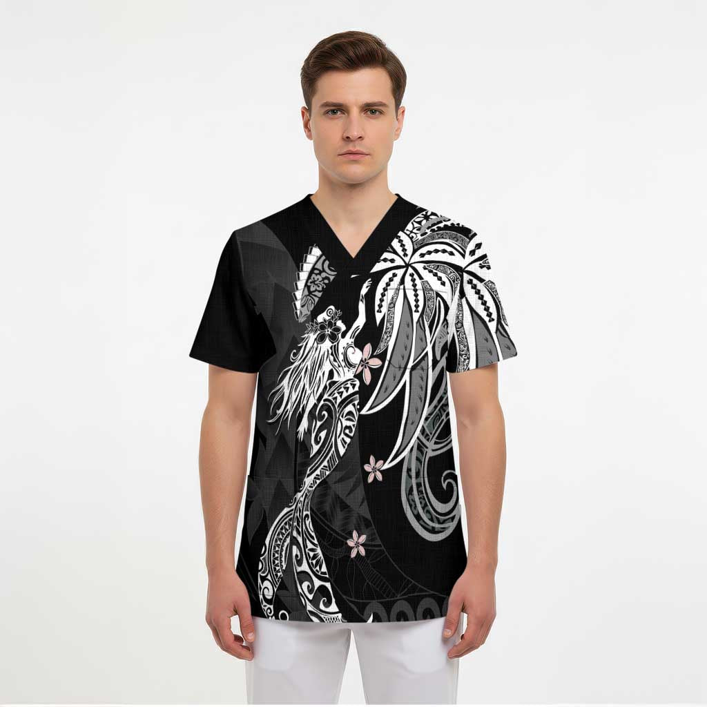Polynesian Mermaid Plumeria Tribal Tattoo Scrub Top - Polynesian Pride