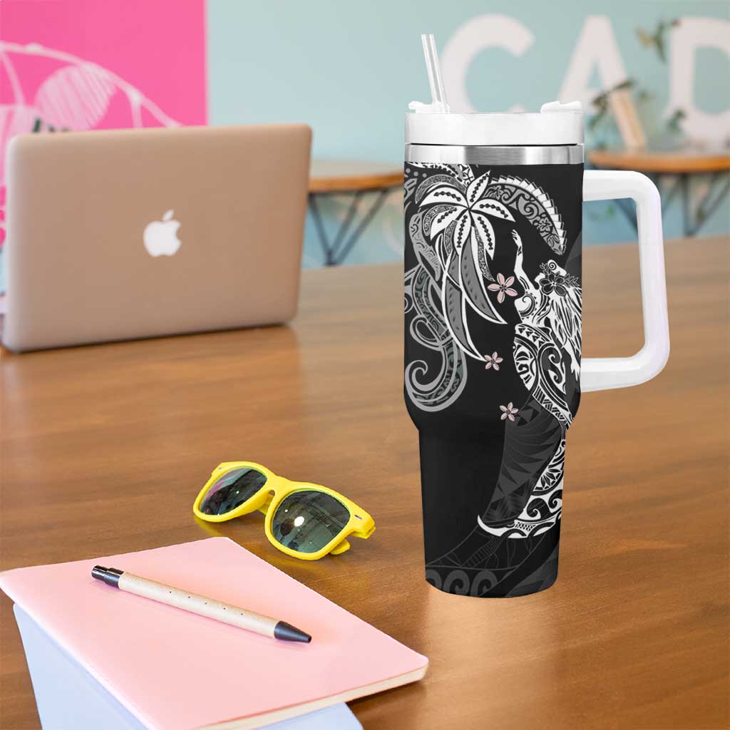 Polynesian Mermaid Plumeria Tribal Tattoo Tumbler With Handle