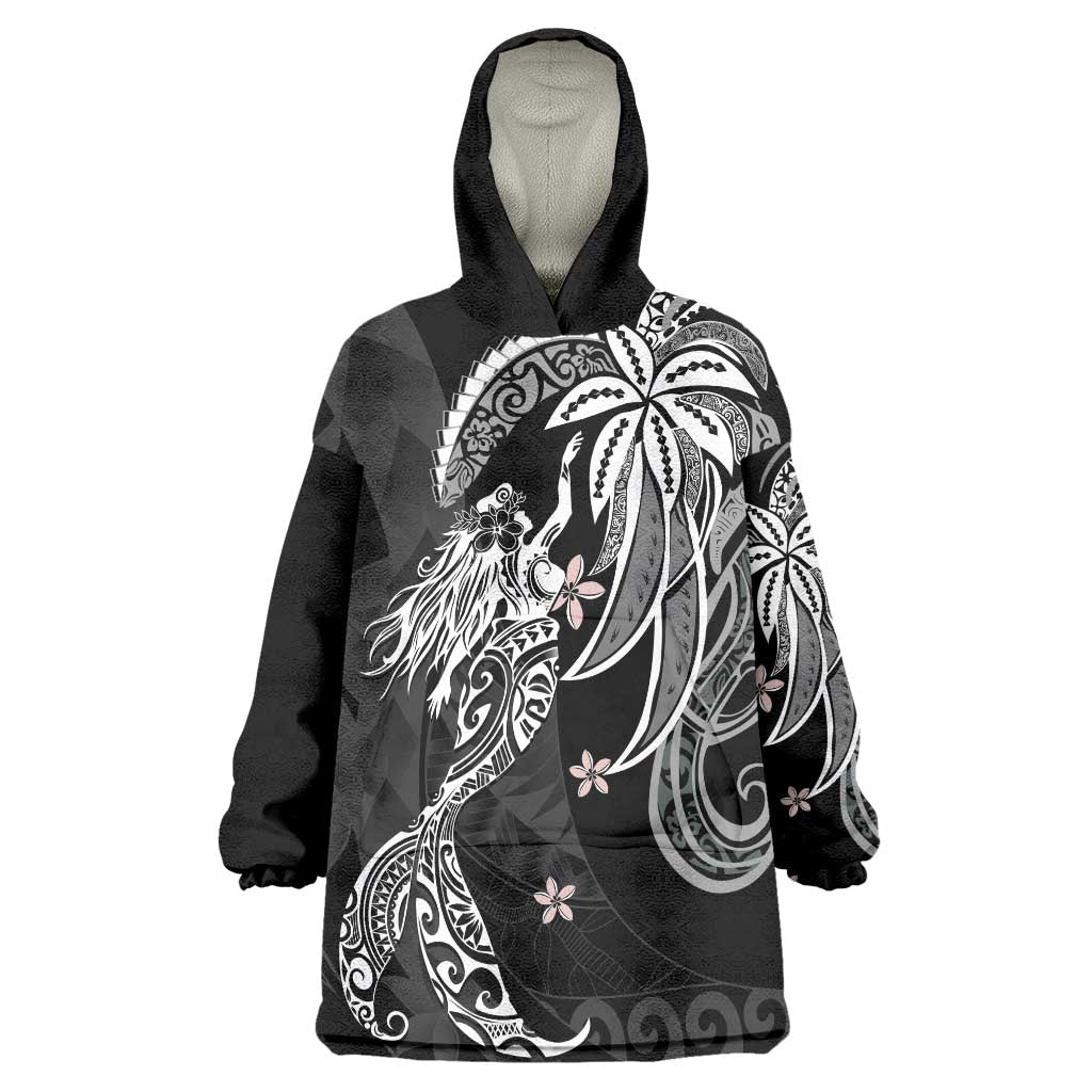 Polynesian Mermaid Plumeria Tribal Tattoo Wearable Blanket Hoodie LT01 One Size Black - Polynesian Pride