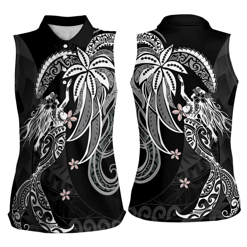 Polynesian Mermaid Plumeria Tribal Tattoo Women Sleeveless Polo Shirt